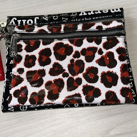 Brighton Red Animal Christmas Print Jingle Triple Pouch Travel Cosmetic Set - Picture 6 of 16